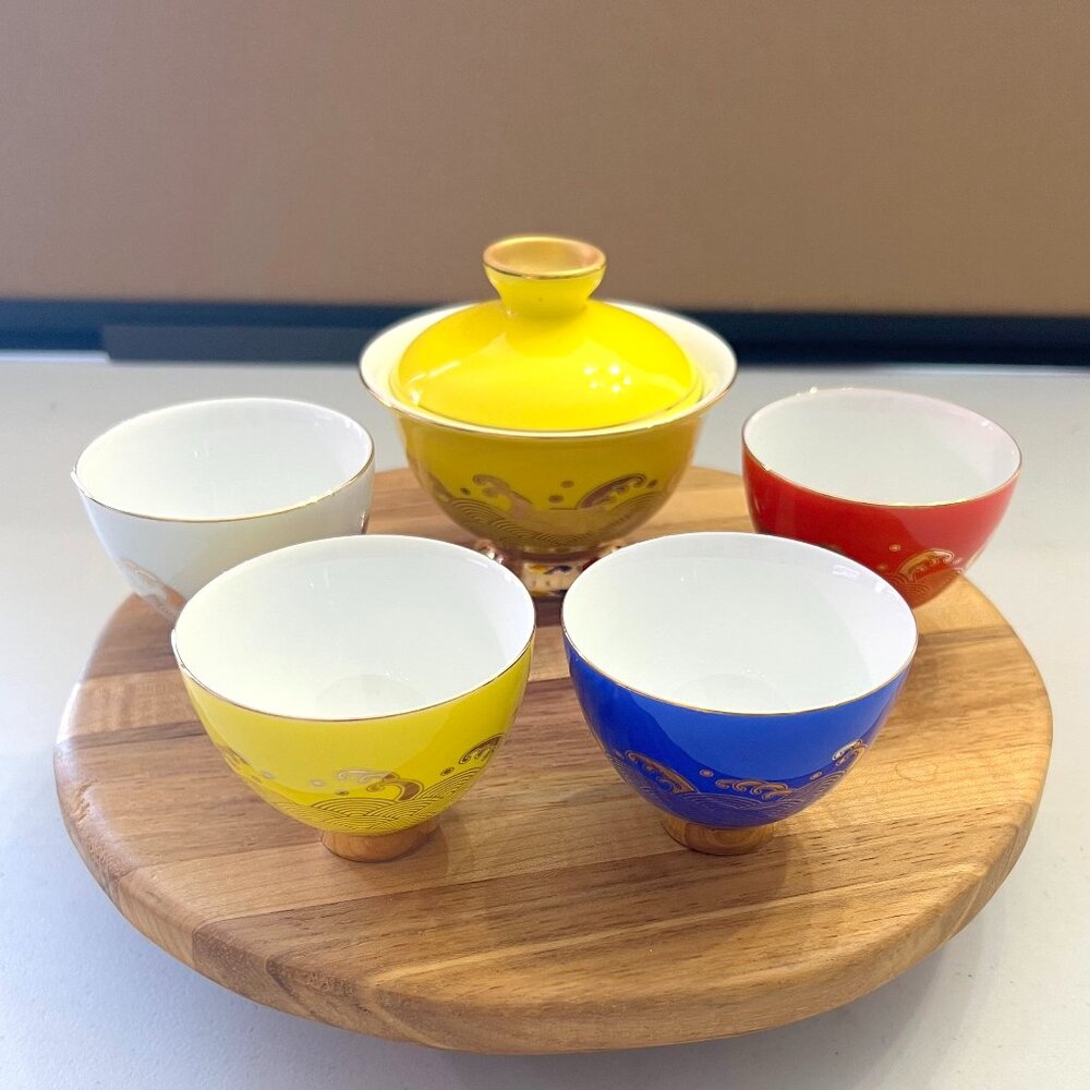 Brand New Impressive Set of 5 Hand-Painted Oriental Tea Cups!